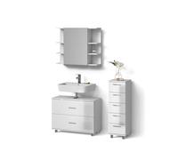 Livinity Conjunto de Muebles de baño Eisak, Blanco Alto Brillo, 3 Partes, con Base de 80 cm