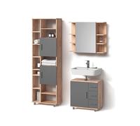 Livinity Conjunto de Muebles de baño Eisak, Roble, 3 Partes, con Mueble Alto