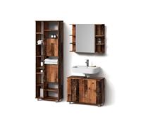 Livinity Conjunto de Muebles de baño Eisak, Roble rústico, 3 Partes, con Mueble Alto