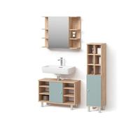 Livinity Conjunto de Muebles de baño Fucino, Verde, 3 Partes, con Mueble Alto