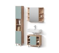 Livinity Conjunto de Muebles de baño Fucino, Verde, 3 Partes, con Mueble Alto