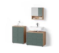 Livinity Conjunto de Muebles de baño Ronco, Roble Verde/Dorado, 3 Partes, con Base de 80 cm