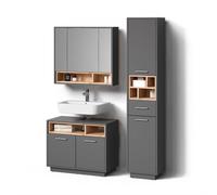 Livinity Conjunto de Muebles de baño Temo, Antracita, 3 Partes, con Mueble Alto