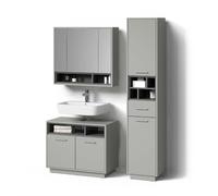 Livinity Conjunto de Muebles de baño Temo, Gris, 3 Partes, con Mueble Alto