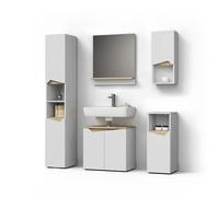 Livinity Conjunto de Muebles de baño Timavo, Blanco 60 cm | 5 piezas · Mueble de lavabo · Espejo · Armario alto · Armario medio · Armario de pared
