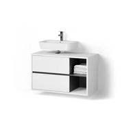 Livinity Mueble bajo Lavabo Vomano, Blanco, 100 x 60 cm | 2 Cajones · Suspendido en la pared · Recorte para sifón · Para productos de cuidado y artículos de baño