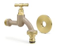 LIVLIG Grifo Premium para Jardín, Grifo de Diseño Dorado con Recubrimiento | Grifo de Agua Exterior Resistente a las Heladas con Guarnición de Roseta y Conexión de Manguera, Grifo de Agua Fría de Latón
