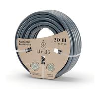 LIVLIG Manguera Jardin 20m - Manguera de Riego Flexible, 60% Reciclado, Resistente UV, Antitorcion, 1/2 Pulgada, Anthracite