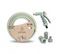 LIVLIG Set manguera 10 m 1/2" - tubo anti-torsión y resistente a UV con pistola y conectores (G3/4, stop 1/2, rápido) - Verde