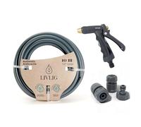 LIVLIG Set manguera 10 m 1/2" - tubo resistente a UV y anti-torsión con pistola y conectores (G3/4, stop 1/2, rápido) - Antracita