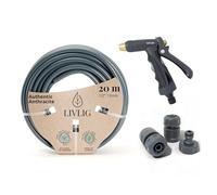 LIVLIG Set manguera 20 m 1/2" - tubo resistente a UV y anti-torsión con pistola y conectores (G3/4, stop 1/2, rápido) - Antracita