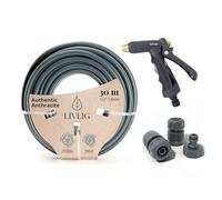 LIVLIG Set manguera 30 m 1/2" - tubo resistente a UV y anti-torsión con pistola y conectores (G3/4, stop 1/2, rápido) - Antracita