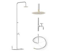 Livlig53 LIVLIG - Ducha de jardín de diseño, acero inoxidable cepillado, ducha de jardín independiente, ducha de piscina, ducha de exterior, cabezal orientable