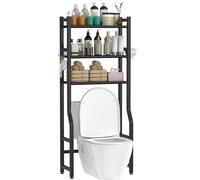 Livlord - Estante de almacenamiento de 3 niveles sobre el inodoro con soporte para papel higiénico, estantes de baño independientes de metal con 4 ganchos, estante de almacenamiento sobre el inodoro