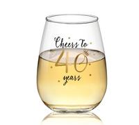 Livole 40. Vaso de vino de cristal para mujeres y hombres, decoración de boda, aniversario, fiesta, taza de café de viaje, sin mango, copa de vino para vino, champán cheers de 40 años