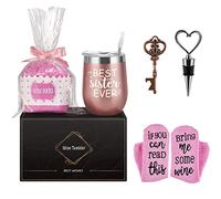Livole Juego de regalo de vasos de vino para cupcakes, regalos de cumpleaños para hermanas, regalos de cumpleaños para hermana mayor, taza de mejor hermana jamás, copa de vino de acero inoxidable de