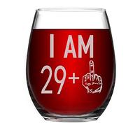 Livole Regalo para 30 cumpleaños para mujeres, 450 ml copa de vino sin tallo 29+ dedo medio, gafas personalizadas únicas para mejor amiga torneando 30, hermana, esposa, tía, cooperador