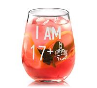 Livole Regalos de cumpleaños número 18 para niñas, niños, hijas, amigos, regalos únicos de 18 cumpleaños, I AM 17+, 15 onzas, sin tallo, más de 17 copas de vino, vasos para vino tinto, cóctel,