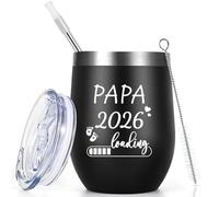 Livole Regalos para futuros padres, padre, proclamar embarazo, regalo para futuros padres, regalo para papá - Papa 2026 Loading - Taza de doble pared de 350 ml con tapa y pajita, negro