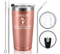 Livole Tía regalo, regalos de cumpleaños para tías, mujeres - Like A Normal Aunt, But More Awesome - 350 ml Taza de vino de acero inoxidable sin tallo con tapa y pajita, taza de café al vacío para