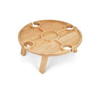 Livoo MES150 Bandeja para aperitivos de madera de caucho con 4 ranuras para vasos y patas plegables