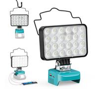 LIVOWALNY Luz de Trabajo LED compatible con batería Makita 18V, 78W 7800 lúmenes - Foco portátil con puertos de carga USB-A y Tipo-C, para camping, exteriores y taller(Solo Herramientas)-Azul Oscuro