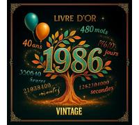 Livre d’Or Anniversaire 40 Ans - Édition Rétro Vintage Années 80s | Arbre de Vie Doré & Chiffres Commémoratifs | 120 Pages Blanches pour Souvenirs et Messages