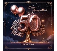 Livre d’Or Anniversaire 50 Ans Féérique - Design Rose Gold avec Ballons et Arbre de Vie