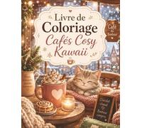Livre de Coloriage Cafés Cosy Kawaii: 50 moments cocooning à colorier pour adultes et ados - hiver, chocolat chaud, chats et lumière douce