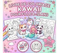 Livre de Coloriage Kawaii pour Fille 8-12 Ans: 50 Dessins Mignons à Colorier, Animaux Adorables, Licornes, Sirènes - Activité Créative Anti-Stress pour Préados et Adolescentes (Coloriage Anti-Stress)