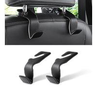LivTee Ganchos para reposacabezas de asiento trasero de coche, color negro, de piel, organizador de respaldo de asiento de coche, accesorio para abrigos, paraguas, bolsas de comestibles, bolsa de