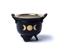 LivuX Hervidor de incienso de fases lunares con colador, quemador de incienso de hierro, diámetro de 9,5 cm, caldero ritual estable, ideal para ahumado, resina y hierbas, accesorio mágico para