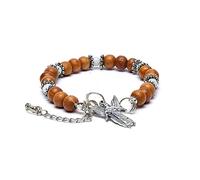 LivuX Pulsera arcángel Gabriel con piedra lunar arcoíris - Pulsera espiritual de 19 - 23 cm - Joyas de ángel de la guarda con cuentas de madera - Incluye caja de regalo e información 1377