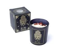 LivuX Vela de manifestación Good Fortune 20 horas, cristal con piedras preciosas, 8 x 7 cm, fundida a mano de cera de soja y de palma, pachulí y naranja, vela de la suerte y vela decorativa espiritual