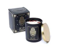 LivuX Vela de manifestación Good Fortune 50 horas, tarro con tapa y piedras preciosas, 9 x 7 cm, fundida a mano de cera de soja y palma, aroma de pachulí y naranja, vela de la suerte y vela decorativa