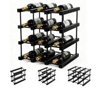 Liwankaqi Botellero de madera, botellero negro de 4 niveles para 12 botellas, industrial para cocina, bar, comedor, sala de estar