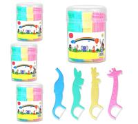 Liwein Hilo dental para niños, hilo dental, 80 unidades, 4 formas de animales, sin encerar, libre de fluoruros, alambre dental, cuidado interdental con diseño en forma de Y, palillos de seda dental