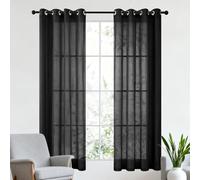 LIWEIREN Cortina Translúcida Visillos 180 x 100 cm con Ojales Cortina Corta Monocolor para Sala Cuarto Dormitorio Habitación Comedor Cocina Salón Sala, Negro
