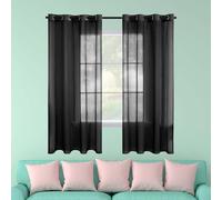 LIWEIREN Cortinas Visillos Translúcidos 240 x 190 cm Transparente Poliéster Ojales Cortina 100% Poliéster para Habitacion Matrimonio Dormitorio Juvenil, Negro