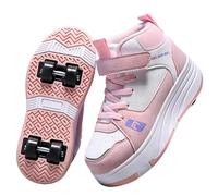 LIWLLIUA Zapatos con Ruedas 2-en-1 para Niños y Niñas - Zapatillas Deportivas al Aire Libre con 4 Ruedas Desmontables, Patines de Skateboard,833 Pink,34 EU