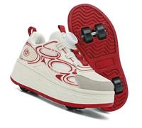 LIWLLIUA Zapatos con Ruedas 2-en-1 para Niños y Niñas - Zapatillas Deportivas al Aire Libre con 4 Ruedas Desmontables, Patines de Skateboard,209 Red,35 EU