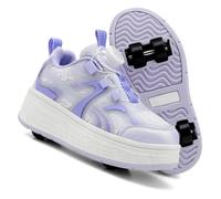 LIWLLIUA Zapatos con Ruedas 2-en-1 para Niños y Niñas - Zapatillas Deportivas al Aire Libre con 4 Ruedas Desmontables, Patines de Skateboard,206 Purple,38 EU