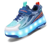 LIWLLIUA Zapatos con Ruedas para Niños y Niñas - Zapatillas Deportivas 2 en 1 con Patines Retirables de 4 Ruedas, LED Multicolor, Moda Skateboarding al Aire Libre,#9932 Blue,36 EU