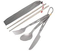 Lixada 2/4/6 Unids Vajilla de Titanio para Acampar,Tenedor + Cuchara + Cuchillo + Palillos + Pajita + Cepillo de Limpieza + Bolsa de Almacenamiento (4 Unids)
