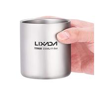Lixada 330ml Taza de Agua de Titanio de Doble Pared Taza de Té de Café para el Hogar Camping Al Aire Libre Senderismo Mochila Picnic