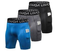 Lixada 3PCS Pantalones Cortos de Compresión para Hombre, Pantalones Cortos de Entrenamiento con Bolsillos