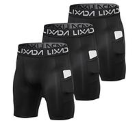 Lixada 3PCS Pantalones Cortos de Compresión para Hombre, Pantalones Cortos de Entrenamiento con Bolsillos