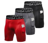 Lixada 3PCS Pantalones Cortos de Compresión para Hombre, Pantalones Cortos de Entrenamiento con Bolsillos