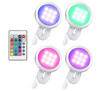 Lixada 4pcs Delgado Forma Redonda RGB LED Bajo Kit de Luz de Gabinete Color-Cambiante Ajustable con Control Remoto