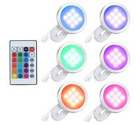 Lixada 6PCS Slim Forma Redonda RGB LED Kit de luz Debajo del gabinete Lámpara Puck Brillo Regulable Que Cambia de Color Ajustable con Control Remoto para Cocina Sala de Estar Estantería Armario